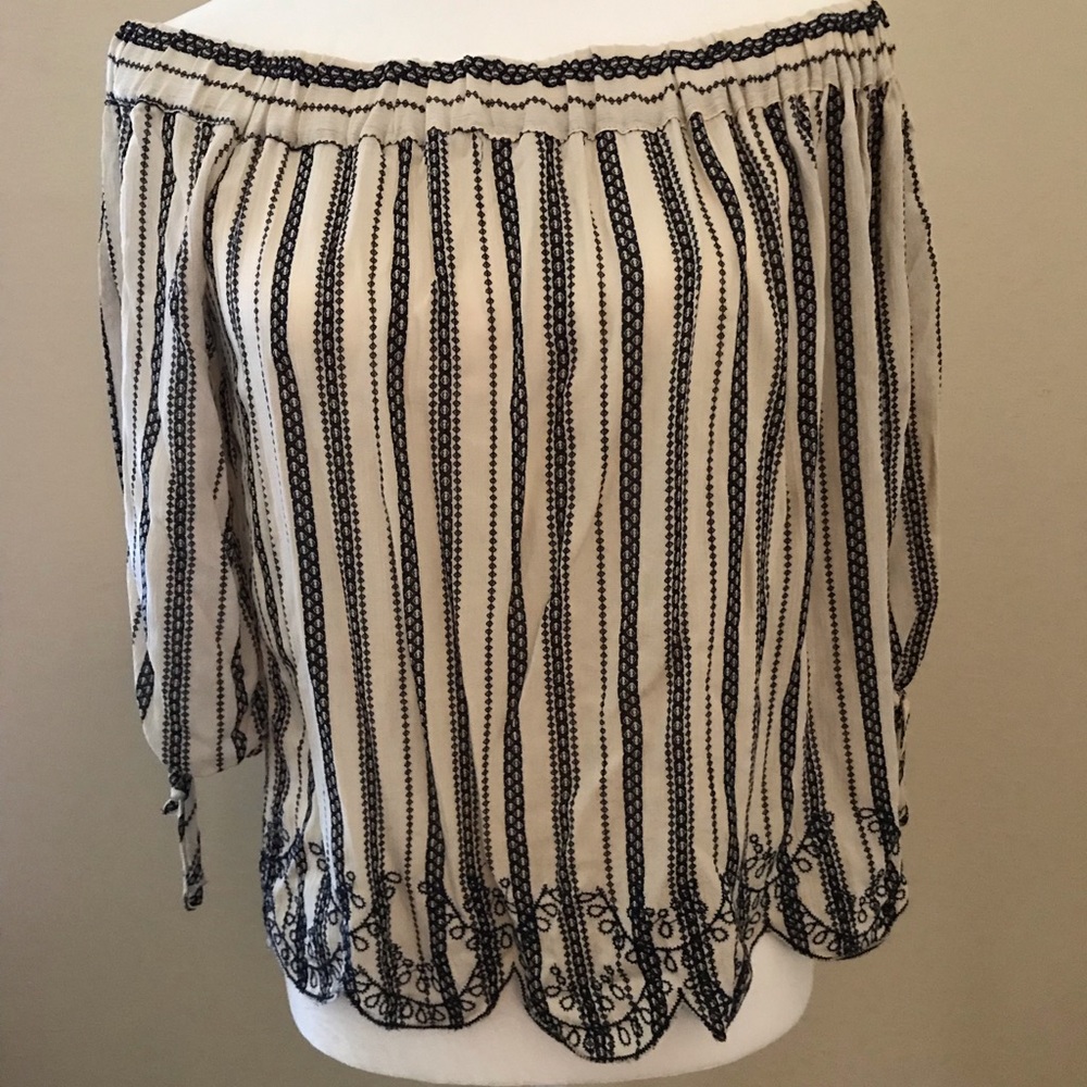 Blue Rain off the shoulder top.